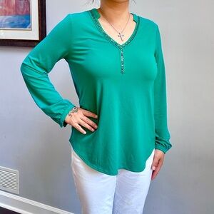 melissa paige green beaded top size S
